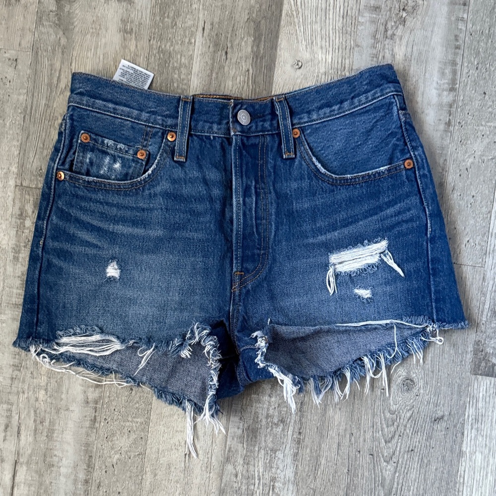 Levi's 501 Blue Distressed Jean Shorts